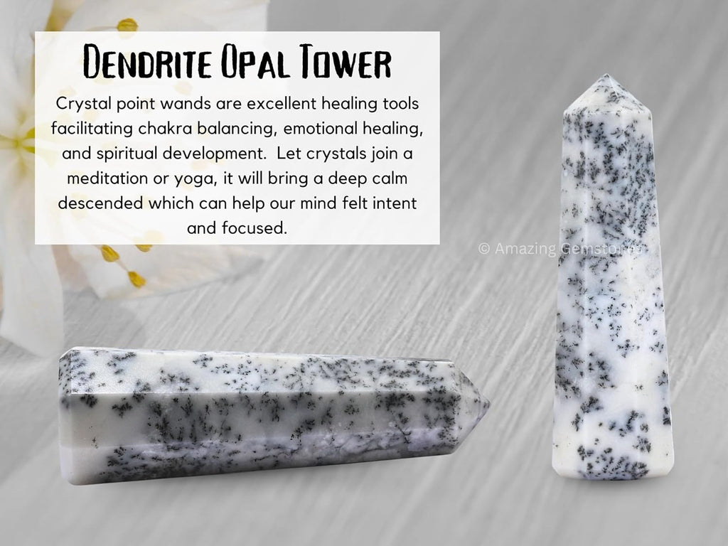 Amazing Gemstone Dendrite Opal Crystal Towers - Natural Healing Crystal Point Obelisk for Reiki Healing and Crystal Grid (2 Inch to 3 Inch)