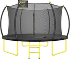 10FT 12FT 14FT 16FT Pumpkin Trampoline for Kids Adults, ASTM Approved Outdoor Recreational Trampoline with Basketball Hoop, Enclosure Net, Yellow