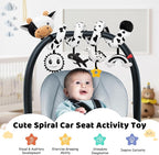 Spiral Car Seat Baby Toys 0-6 Months, Infant Carseat High Contrast Sensory Toys Hanging Stroller Accessories, Newborn Gifts for Baby Boys Girls Essentials, Cute Black and White Cow