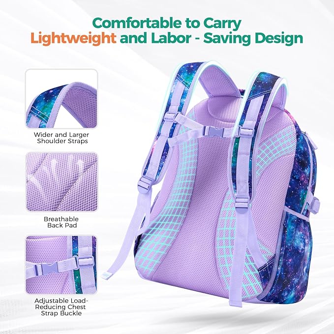 Choco Mocha Butterfly Backpack for Girls, Elementary School Backpack for Girls Ages 6-8 Kids Kindergarten Backpack Bookbag 17 Inch with Chest Strap, Purple