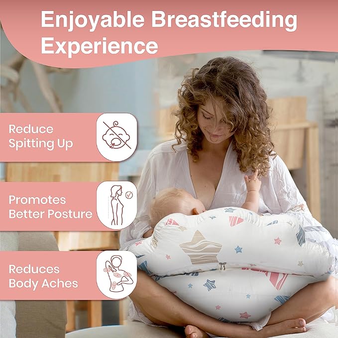 PILLANI Nursing Pillow for Breastfeeding & Bottle Feeding, Original Breast Feeding Pillow for Mom & Baby, Removable Cotton Cover, Adjustable Waist Strap, Baby Girl Boy Essentials Must Haves