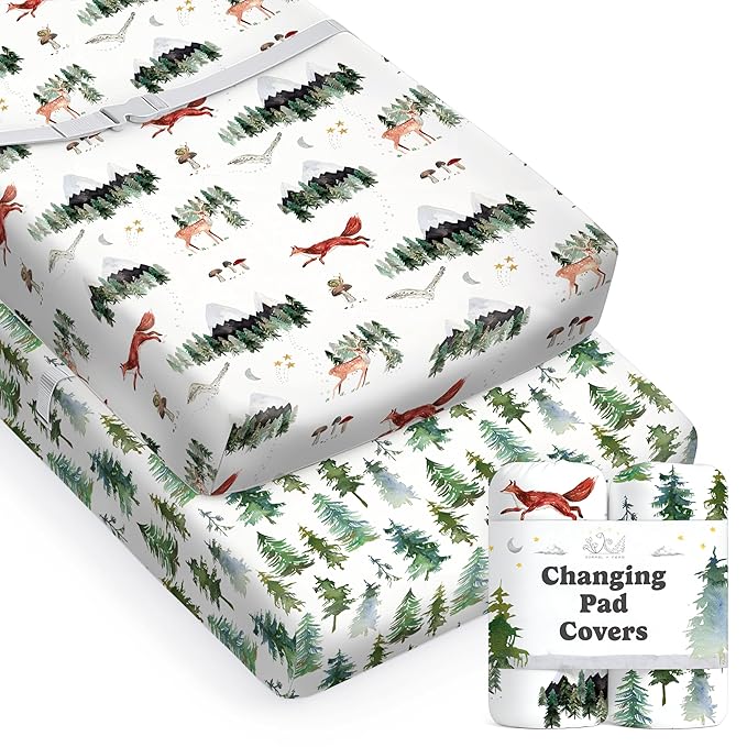 Baby Changing Pad Cover 2-Pack for Boys, Girls (Woodland Forest Animals) - Premium Fitted Sheets Baby Diaper Changing Table Cover - Buttery Soft Cotton Blend