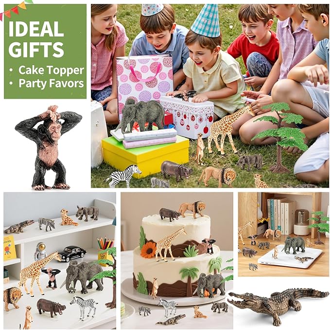 12PCS Realistic Safari Animals Figures Learning Toys Set, Large African Animal Toys, Wild Zoo Animal Toys, Educational Playset Toys for Boys Girls, Birthday Gift for Toddlers Kids
