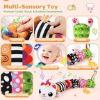 Baby Toys 0-6 6-12 Months, Sensory Musical Animal Stuffed Toy for Infant 0-3 3-6 Months, Tummy Time Toys with Mirror Crinkle Rattle, Plush Unicorn Cat Toy Gifts for 0 1 2 3 4 5 6+ Months Boys Girls