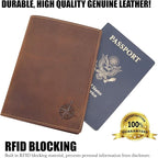 WANDERINGS Leather Travel Wallet with Passport Holder - 5.5" x 4" - Genuine Leather Case with RFID Blocking for Men and Women - Folding Wallet for Passports