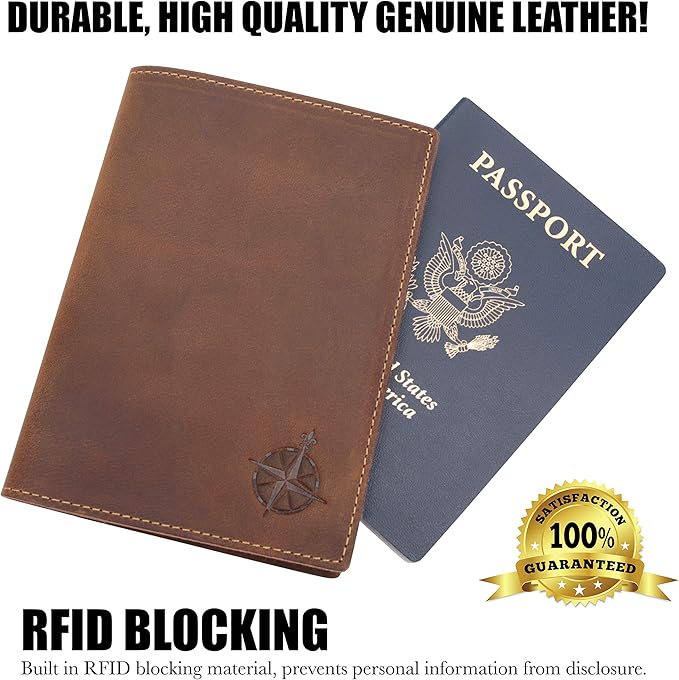 WANDERINGS Leather Travel Wallet with Passport Holder - 5.5" x 4" - Genuine Leather Case with RFID Blocking for Men and Women - Folding Wallet for Passports