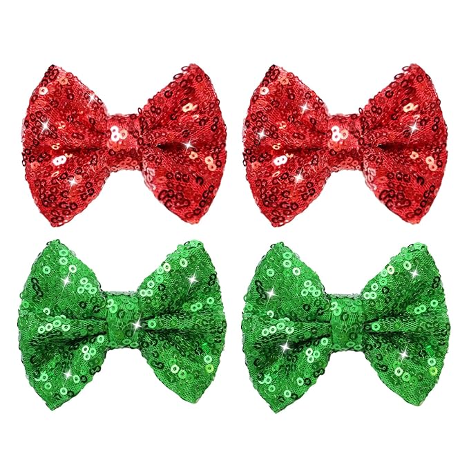 Christmas Hair Bows Clips Green Sequins Alligator Hair Clips Bows for Girls Red Glitter Barrettes Little Bow Hairpins Toddler Teens Sparkly Hair Accessories for Kids Teens Gift