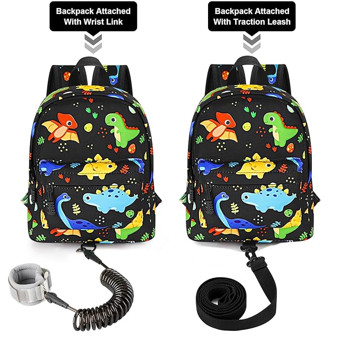 Accmor Toddler Backpack Leash, Kids Backpack with Anti Lost Wrist Link, Mini Child Backpack Leash Baby Harness for Outdoor Walking, Cute Dinosaur Backpack Tether for Boys Girls Age 1-3 Years Old