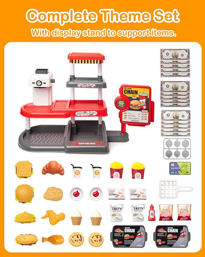 Kids Play Tent, Pop Up Play Tent Burger Theme with Complete Toy Set, Play Toys Play Set for Kids Indoor Outdoor Pretend Play