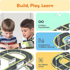 PicassoTiles Magnet Tile Building Block Construction Toy Set Street Sign Traffic Kit Highway Road Race Track with Bumper Barricade Accessory Sticker Education Magnetic Tiles Kids Age 3+ PTR03