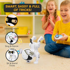 Top Race Robot Dog - Interactive Rechargeable RC Dog Toy for Kids with Gesture Sensing, Adventure Mode, Programming Tricks, STEM Learning - Robotic Pet for Ages 8-12 - White