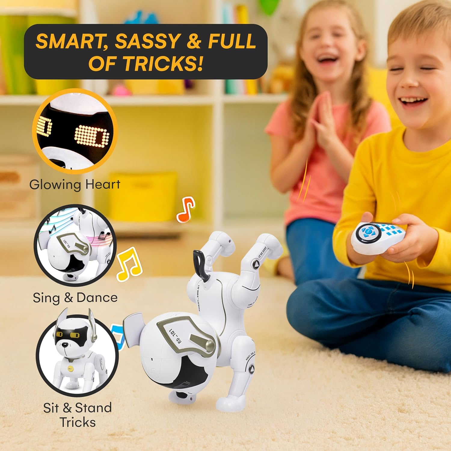 Top Race Robot Dog - Interactive Rechargeable RC Dog Toy for Kids with Gesture Sensing, Adventure Mode, Programming Tricks, STEM Learning - Robotic Pet for Ages 8-12 - White