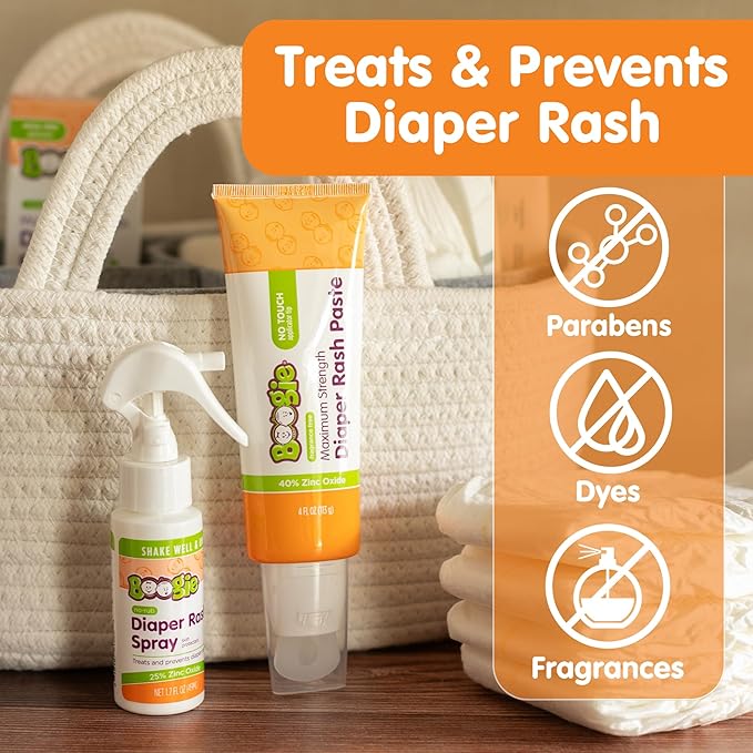 Boogie Maximum Strength Diaper Rash Bundle, Extra Strength Paste in Applicator Tube, 4 oz. + Diaper Rash Cream Spray, 1.7 oz.