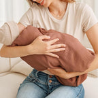 Konssy Muslin Nursing Cover for Breastfeeding, 360° Full Privacy Breathable 100% Cotton Breastfeeding Cover, Multi-use Carseat Canopy(Chestnut)