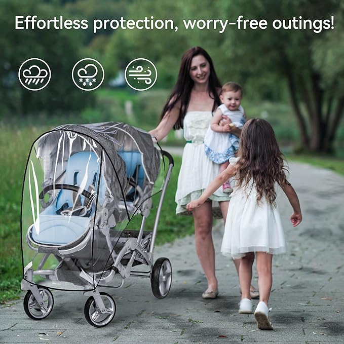 bemece Double Stroller Rain Cover, Weather Shield Double Stroller for Front and Rear Seats Twin Stroller, Baby Outdoor Activities Accessories, Protects Children from Rain, Snow, Wind