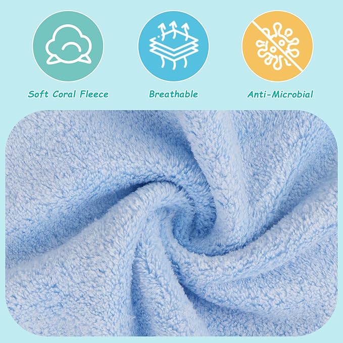 HOMEXCEL Baby Washcloths 12 Pack-Microfiber Coral Fleece Baby Bath Face Towel 7 x 9 Inch Extra Absorbent Soft Burp Cloth and Wash Cloths for Newborn-Infants and Toddlers-Gentle On Sensitive Skin,Blue