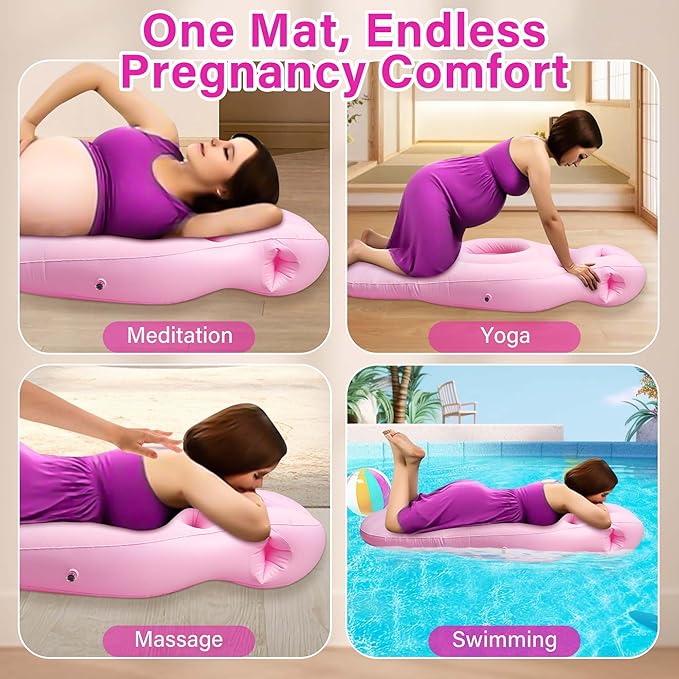 Inflatable Pregnancy Pillow with Belly & Head Hole – Full Body Maternity Airbed for Stomach Sleeping, Back Pain & SPD Relief – Comfortable, Portable & Includes Electric Pump Pink