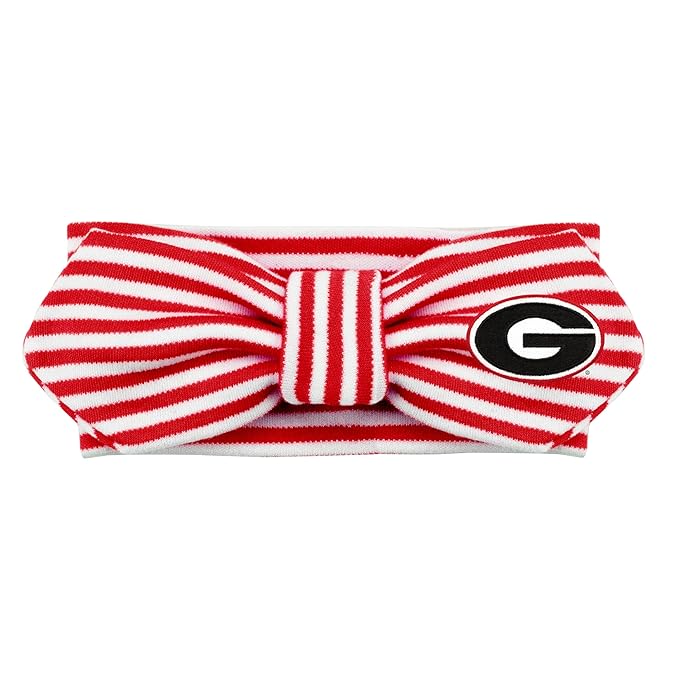 Creative Knitwear Georgia Bulldogs Infant Girls Red/White Striped Hair Knot Headband Embroidered Logo - Size Newborn - 4T