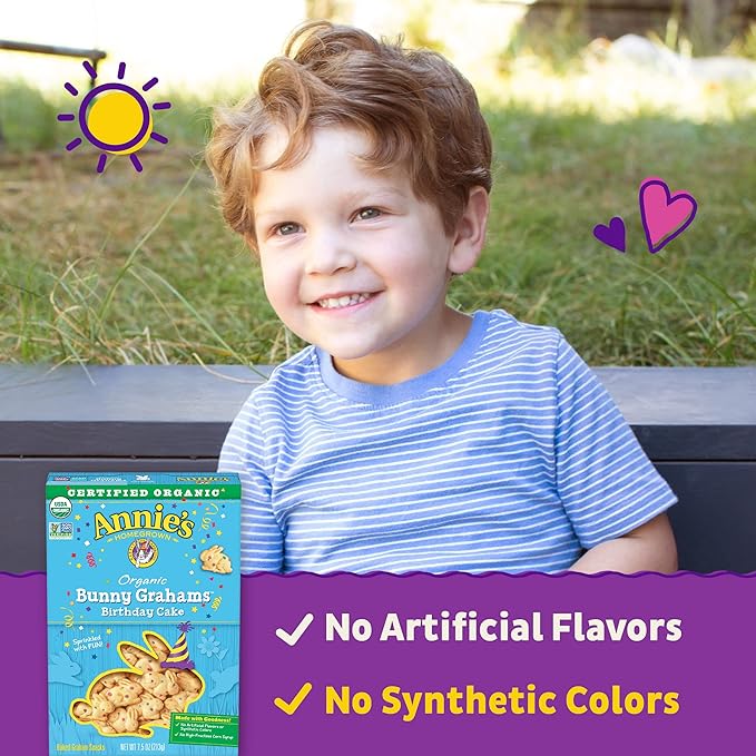 Annie's Homegrown Organic Birthday Cake Whole Grain Bunny Graham Snacks, 7.5 oz (Pack of 12)