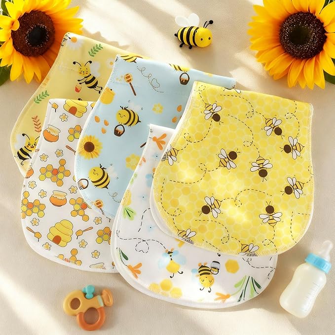 5 Pack Bee Pattern Baby Burp Cloths Soft Absorbent Burping Rags for Newborns 19"x9" Spit up Cloths for Boy Girl Newborn Baby Shower Registry Gifts Set Nursery Decor