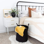 OrganiHaus Woven Laundry Basket - Large Round Black Rope Basket for Dirty Clothes, Blankets, Toys & Nursery Organizers - 38x45cm