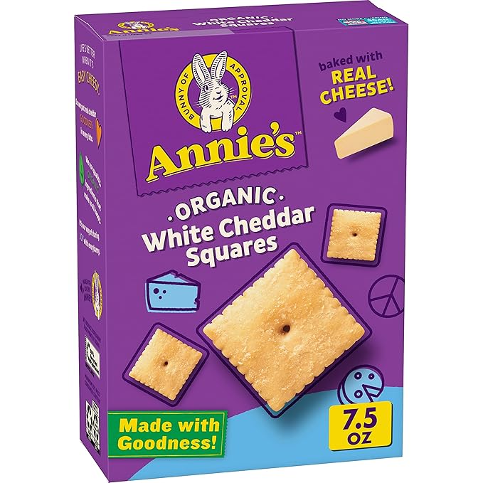 Annie's Organic White Cheddar Squares Baked Snack Crackers, Made with Real Cheese, 7.5 oz
