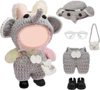 5pcs Handcrafted Elephant Outfit for 17cm Doll Clothes Set - Cute and Premium Outfits Accessories, Hand Crocheted Hat, Sweaters (Blue)