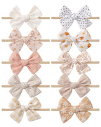 doboi 10PCS Baby Girls Headbands Hair Bows Nylon Cotton Linen Hairbands Fine Handmade Hair Accessories for Newborn Infant Toddlers Little Girls-Solid Plaid Stripe Polka Dot and Flowers