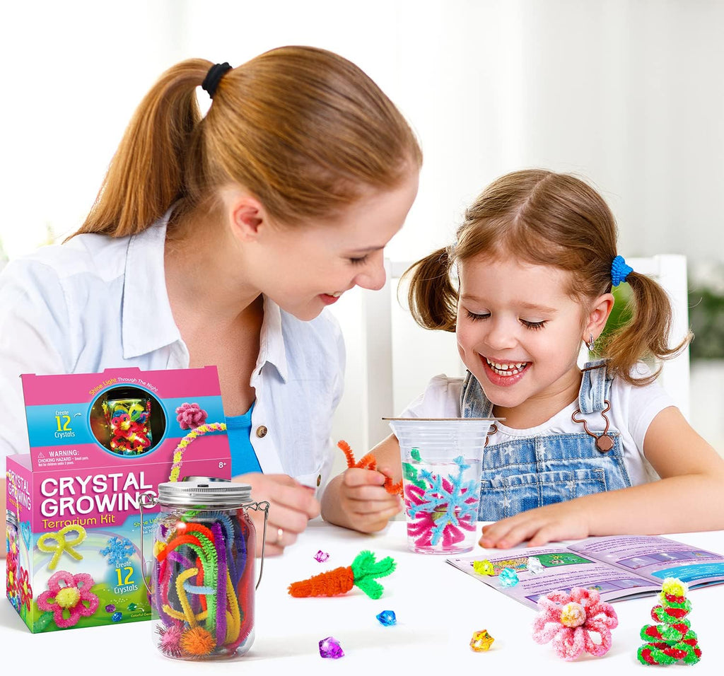 XXTOYS Crystal Growing Kit - Crafts for Girls Ages 6-8 - Create 12 Flowers Crystals Science Experiment Kit - DIY Decorative Lamp Set Light Up The Night - STEM Educational Toys Gifts for 6+