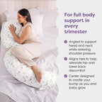 Boppy Total Body Pregnancy Pillow, Gray Scattered Leaves, Supportive Pregnancy Body Pillow for Versatile Full Body Use, Contoured Shape at All Stages