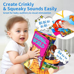 Baby Books 0-6 Months, 2PCS Crinkle Books for Babies, Touch and Feel Sensory Cloth Book 6-12 Months, Tummy Time Toys, Baby Toys for Newborn 6 Page Pink