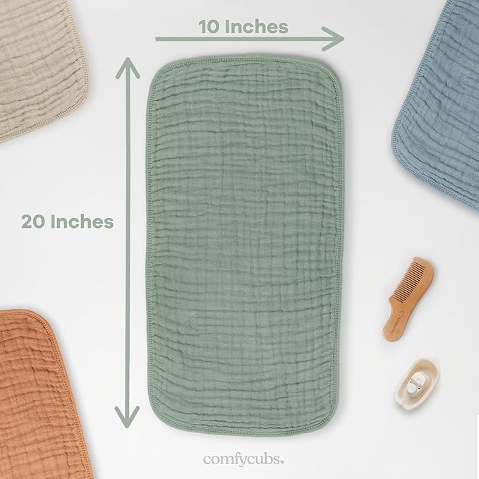Comfy Cubs Muslin Burp Cloths 20" x 10", Pack of 6 - Large, 6-Layer, Ultra Absorbent 100% Cotton for Baby Drool and Messes - Soft, Safe & Gentle Baby Burp Cloths Set for Boys & Girls - Multi Boy