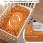 david's kids Muslin Mini Crib Sheets, 2 Pack Cotton Pack N Play Sheets for Boys Girls Neutral, Soft Breathable Baby Sheets Fit Pack N Play, Playard and Mini Crib Mattresses, Beige & Ginger