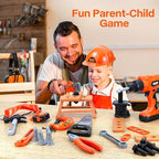Kids Tool Bench-Zealous 79pcs Transformable Set, Toddler Workbench Toy with Electric Drill, Pretend Construction Playset for Boys Girls Age 3+, Orange & Black, HB3222-3