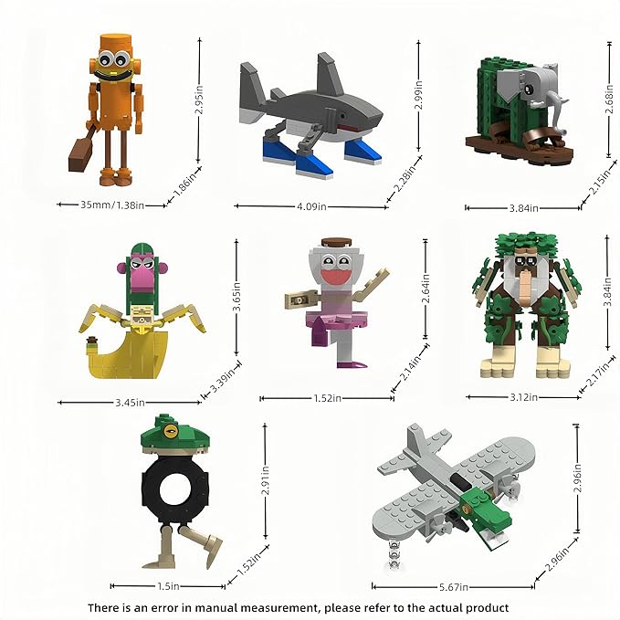 8 Pcs Italian Brainrot Action Building Blocks Set，Tralalero Tralala Collectible Figurines.Viral Desk Decor Gift，for Kids Boys, Girls and Adults