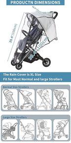 Universal Stroller Rain Cover, Clear Breathable Weather Shield with Waterproof Zipper, 4 Seasons Protection (XL)