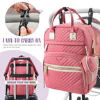 Tuwubi Diaper Bag Backpack, Baby Essentials Travel Tote Bag, Multi function Waterproof Backpacks, Travel Essentials with Stroller Straps & Pacifier Case - Pink