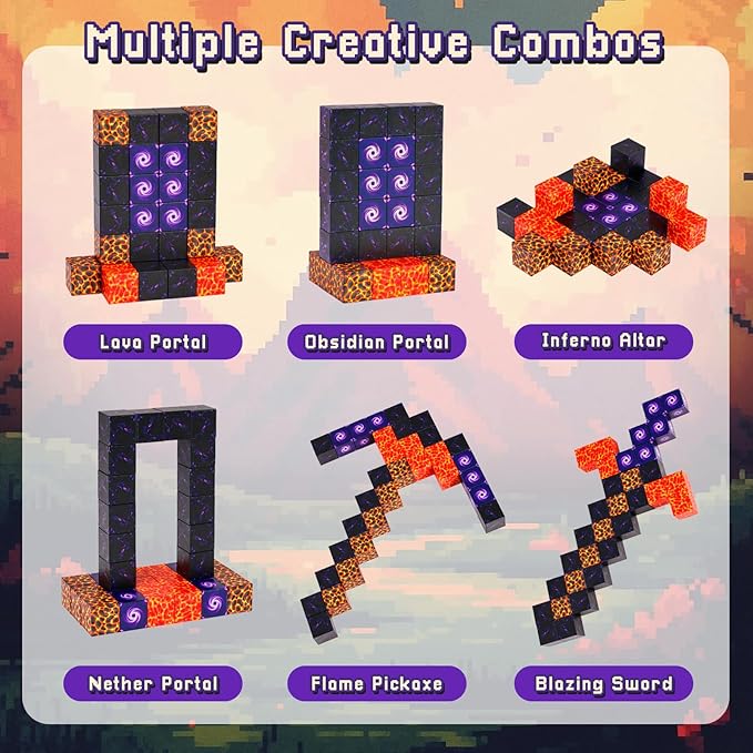 3 otters 32PCS Magnetic Building Blocks, Magnetic Cubes Portal Travel Toys for Kids Construction Sensory Toys for Toddler 3 4 5 6 7 8