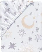Lambs & Ivy Goodnight Moon 100% Cotton White Fitted Crib Sheet - Moon/Stars