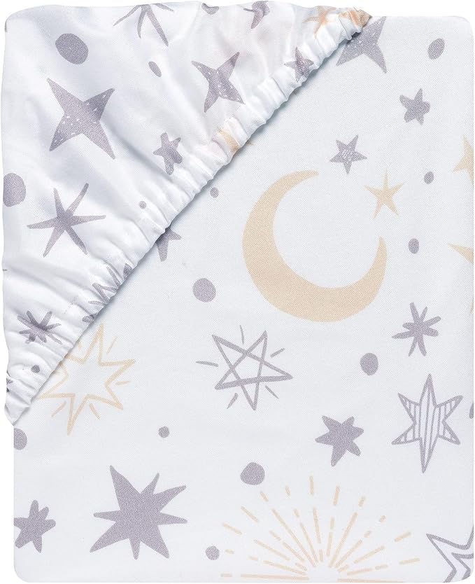 Lambs & Ivy Goodnight Moon 100% Cotton White Fitted Crib Sheet - Moon/Stars