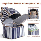 NCVI Breastmilk Cooler Bag with 2 Ice Pack, Breast Pump Bag with Cooler Fits 6 Bottles, Double Layer Breast Milk Baby Bottle Cooler Bag, for Travel, Nursing Mom Daycare, Work, Picnic (Stripe)