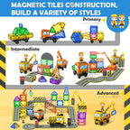 102 PCS Magnetic Tiles with 2 Cars & 2 Cranes Magnet Construction Building Kids Toys for Creative Play and STEM Learning Boys Toys & Gifts for 3-12