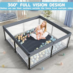 TOREVSIOR Foldable Baby Playpen with Mat, 50"×71" F oldable P laypen for Babies and Toddlers, Indoor & Outdoor Kids Safety Play Pen, Portable Play Yard, Foldable Baby Playpen with 50 Ocean Balls