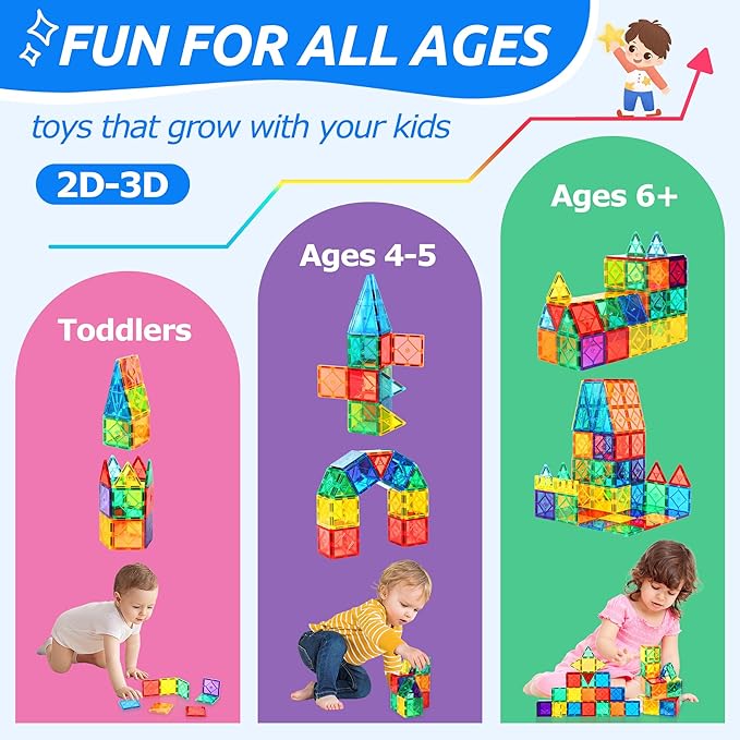 30PC Magnetic Tiles Kids Toys, Squares Magnetic Building Tiles for 3 4 5 6 7 8+ Years Old Boys Girls, Magnet Blocks Stacking Toys Birthday Gift for Toddlers STEM Learning Toys Magnet Tile Accessorie