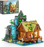 Waterfall-Cabin Lighting Building-Bricks Set - 2539 Pcs Retro Waterfall House Collection LED Light Set for Adults and Retro House Architecture Building Collectors
