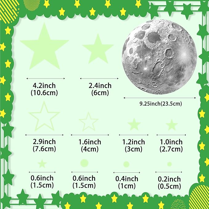 965 PCS Glow in The Dark Stars and Moon for Ceiling, Luminous Stars and Planet Wall Decals, Kids Room Decor, Glowing Galaxy Wall Stickers for Nursery Decorations (Green)