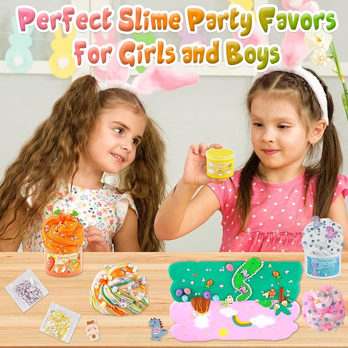 LAWOHO Butter Slime Kit Easter Basket Stuffers - 6 Prefilled Easter Eggs with Butter Slime & Cute Slimes Add-ins, Soft & Non Stick Fluffy Slimes for Birthday Party Favors for Girls & Boys Egg Fillers
