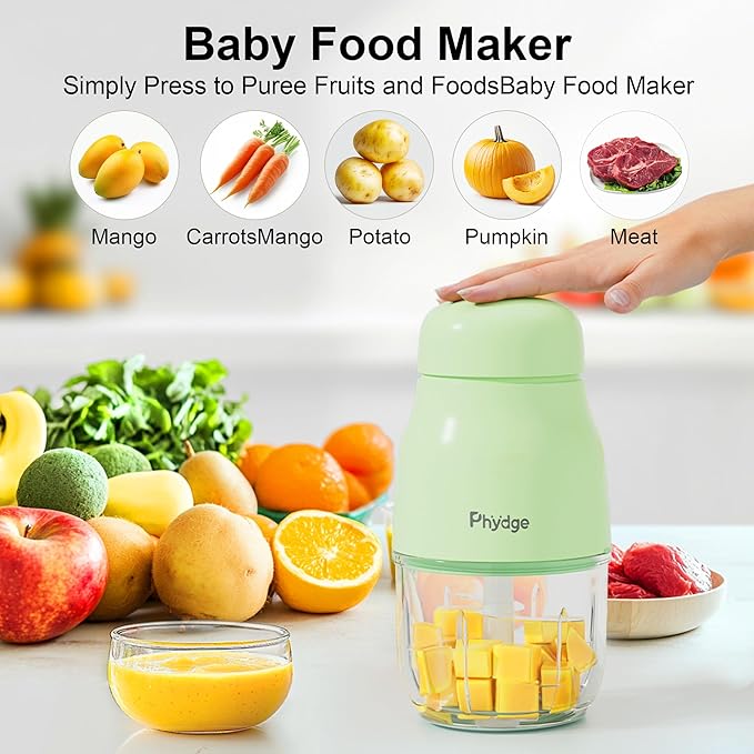 Baby Food Maker, Green Baby Food Blender, 10oz Baby Food Puree Maker, Food Processor for Baby Foods Fruit Vegetable Meat, 10-Second Quick Soft Food Prep for Baby