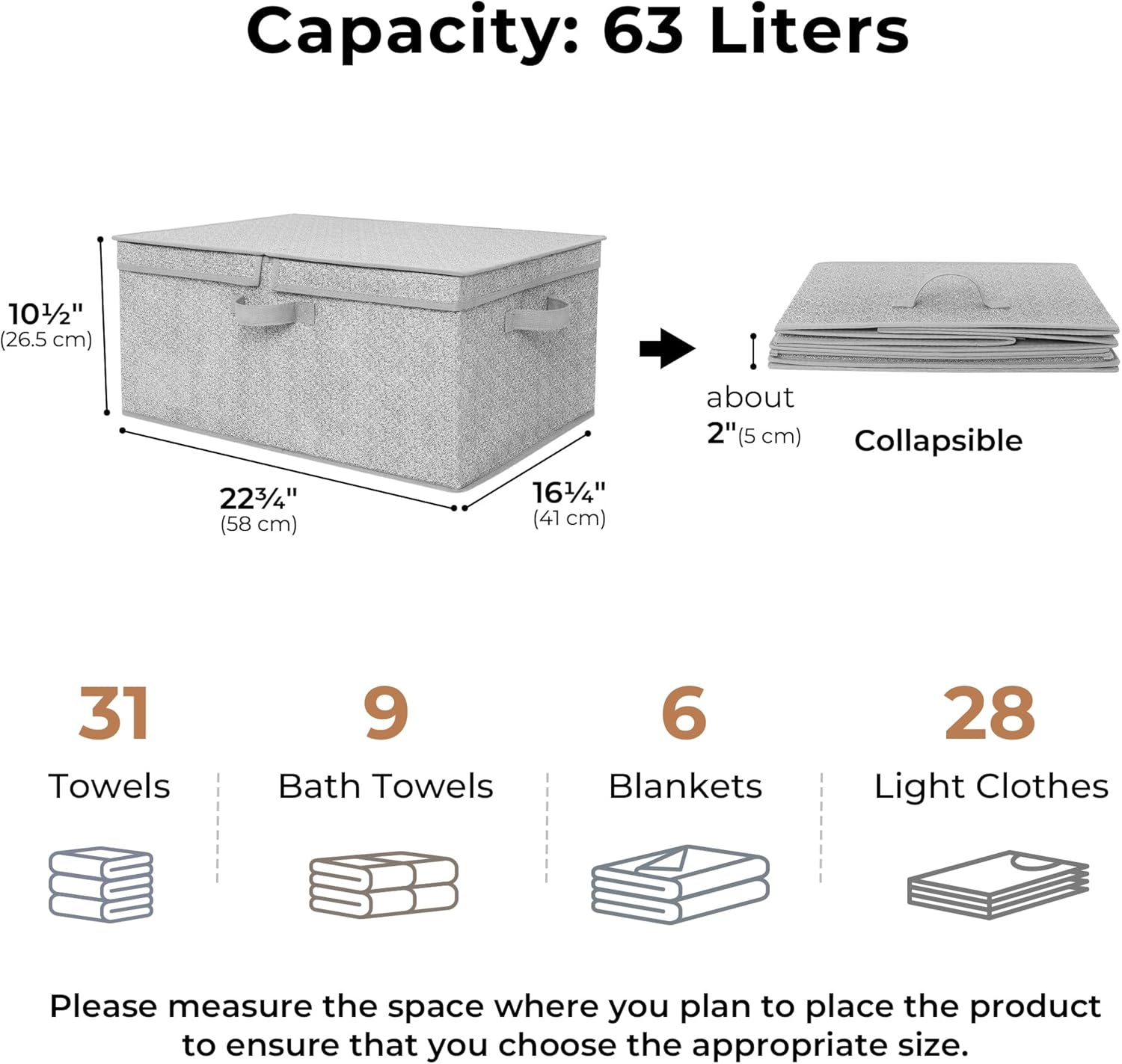 GRANNY SAYS Large Storage Bins with Lids, Decorative Storage Box for Shelves, Fabric Storage Bins Foldable, Storage Basket for Clothes, Keepsake Box, Jumbo, Gray, 2-Pack