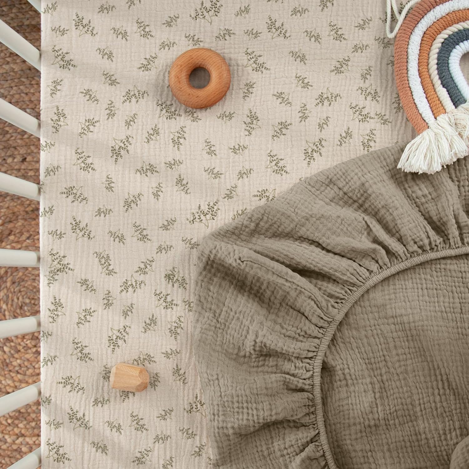 lulumoon Mini Crib Sheets Muslin: Soft Cotton Fitted Mini Crib Mattress Sheets for Boys and Girls 2Pack